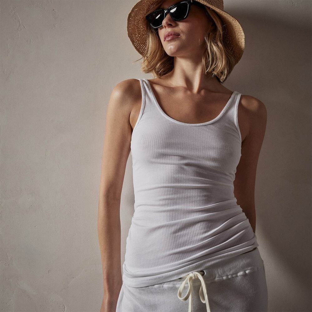 James Perse ribbed tank top 3 off white Y2K babydoll shirt women A011164